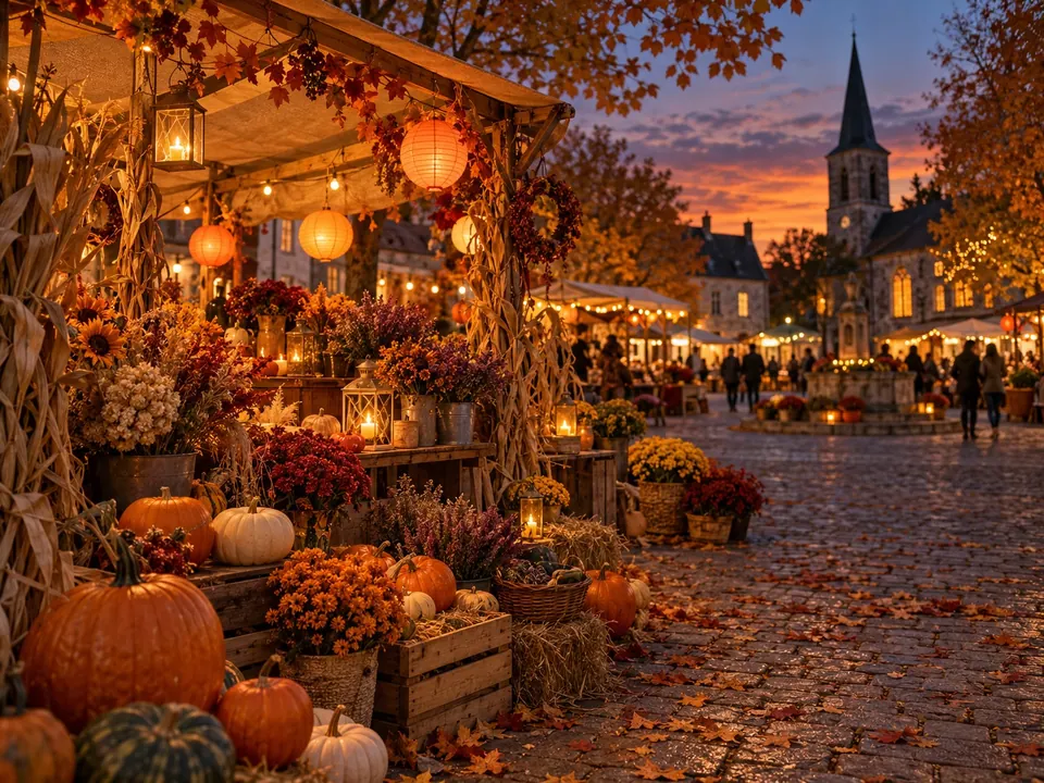 Autumn night market: A warmer Halloween-adjacent scene for seasonal editorial work.