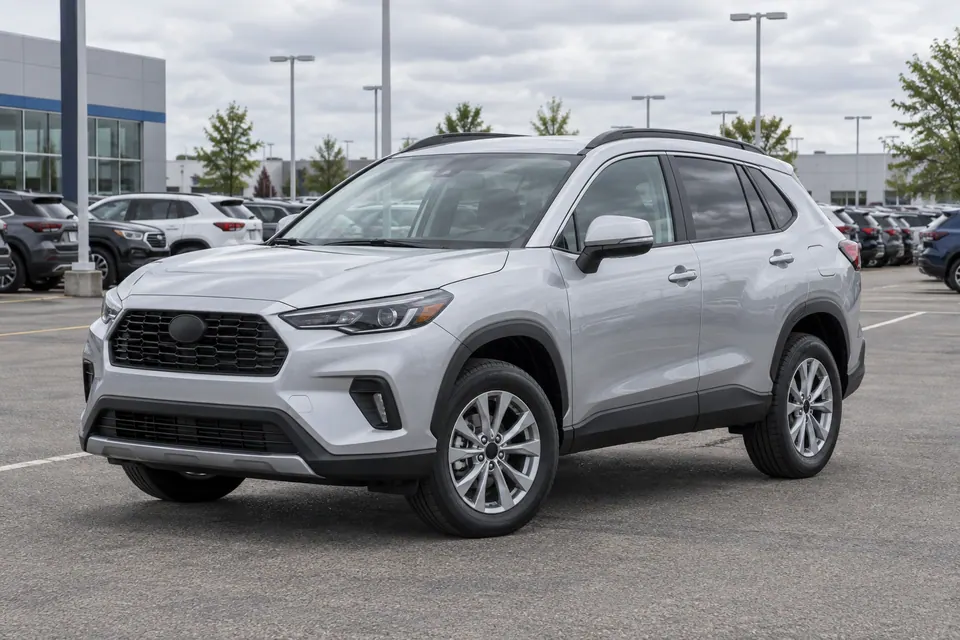 Source image of an unbranded silver SUV in a dealership lot
