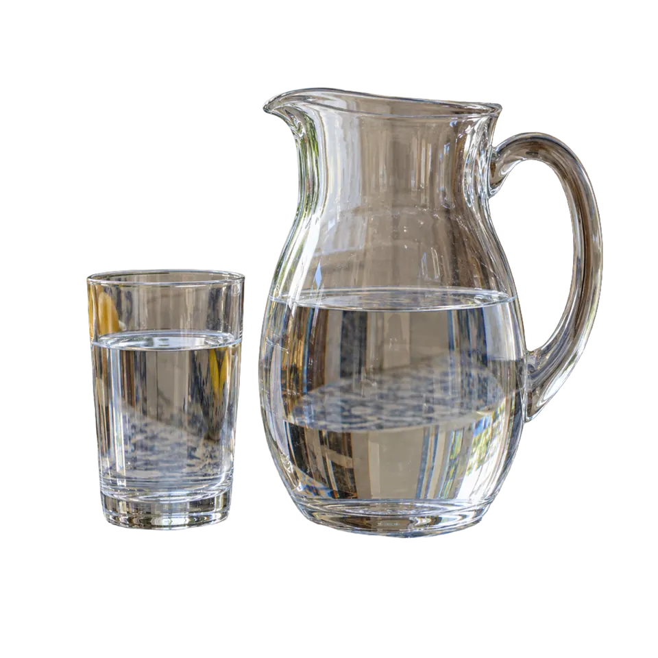 Actual transparent cutout of the clear pitcher and tumbler