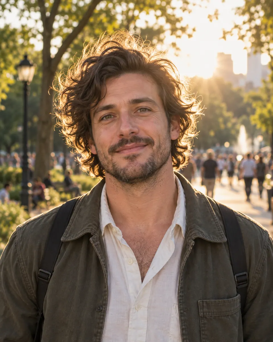 Source outdoor portrait with backlit flyaway hair before background removal