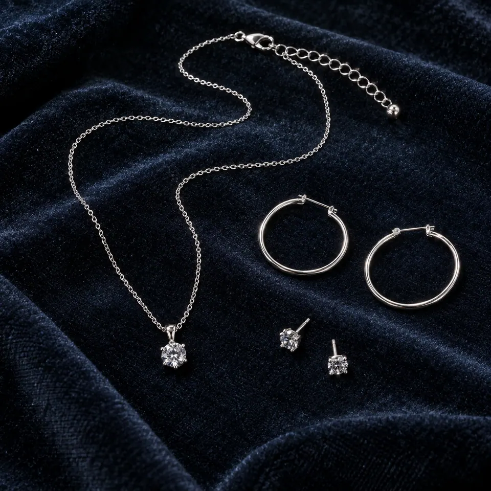 Source photograph of silver jewelry before background removal