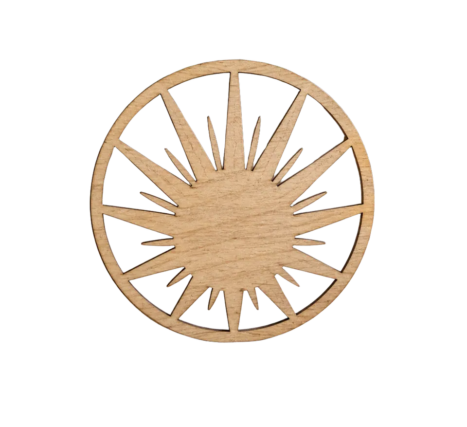 Actual transparent cutout of the wooden sunburst object