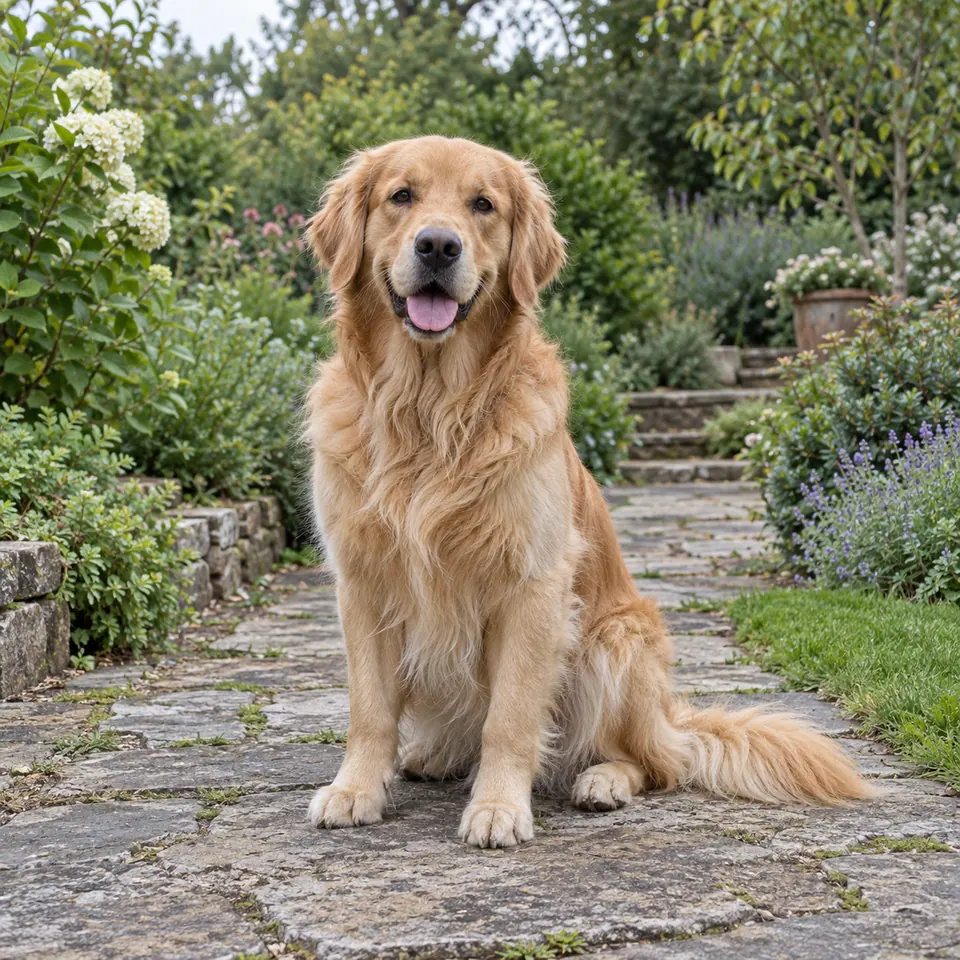 Source pet photograph in a garden before background removal