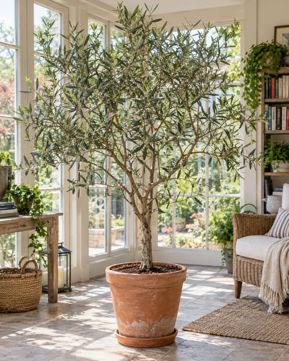 Source photograph of a potted olive tree before background removal