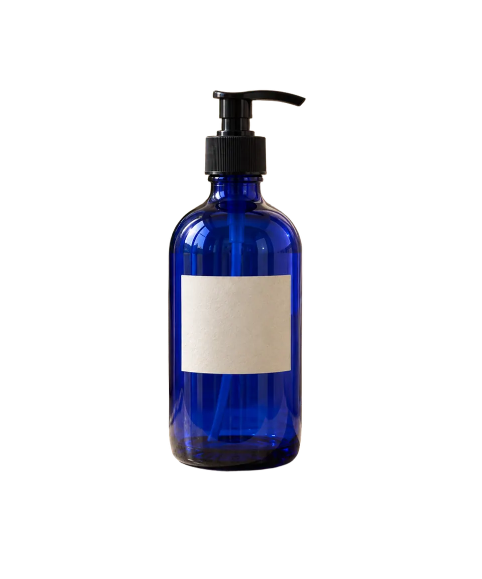 Actual transparent cutout of the blue product bottle