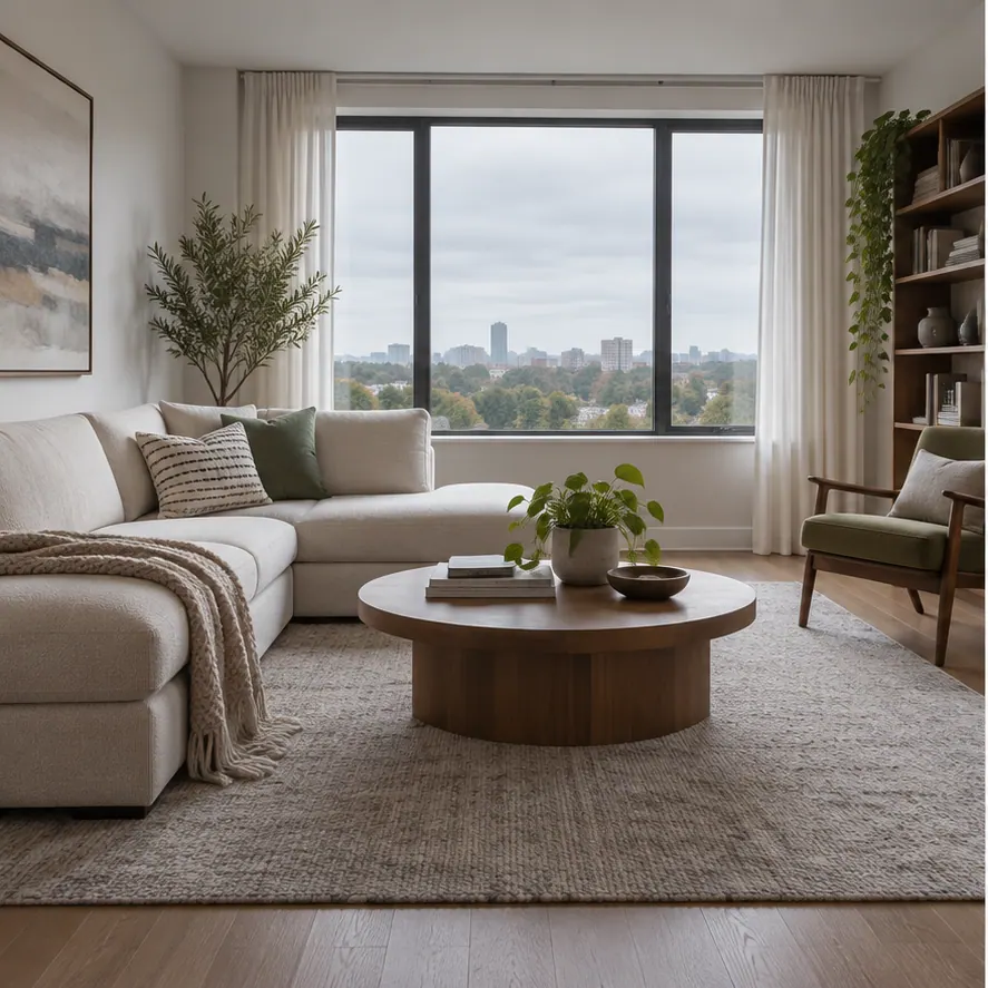 The same room before and after adding warm afternoon light — Before