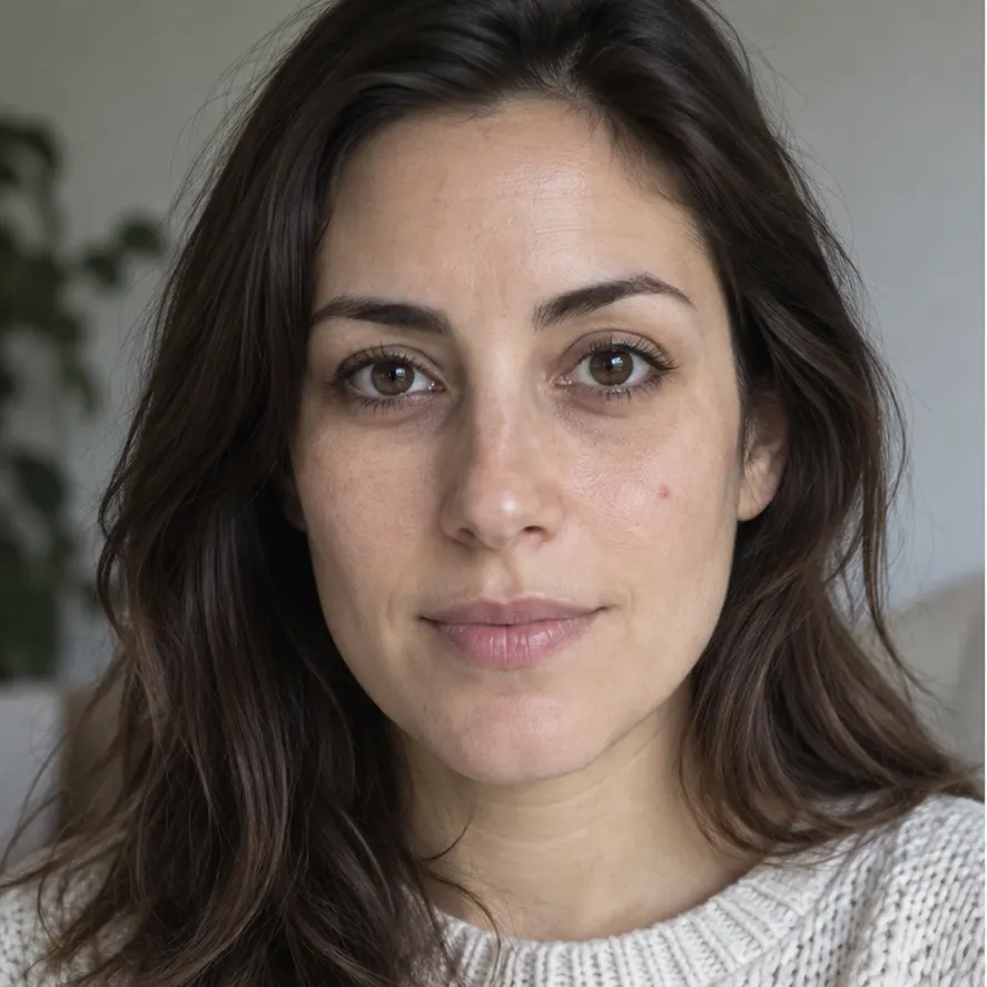 The same portrait before and after a subtle under-eye and blemish retouch — Before