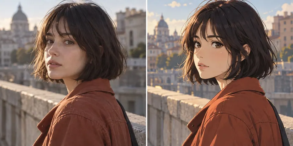 Portrait changed into an anime illustration