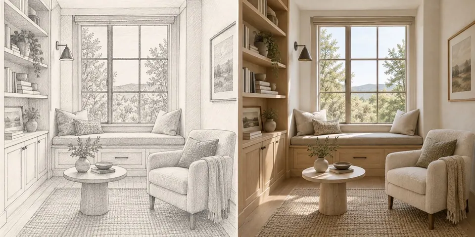 Room sketch changed into a realistic image